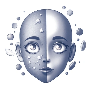 A face divided into two distinct halves. One half displays features associated with nature, including a texture resembling tree bark and delicate leaf patterns integrated into the skin. The other half showcases elements of technology, with a metallic sheen and circuit-like patterns running across the surface. The eyes are uniquely styled, with one resembling a glowing orb and the other a reflective lens. The background consists of abstract shapes and forms that enhance the contrast between the two sides.