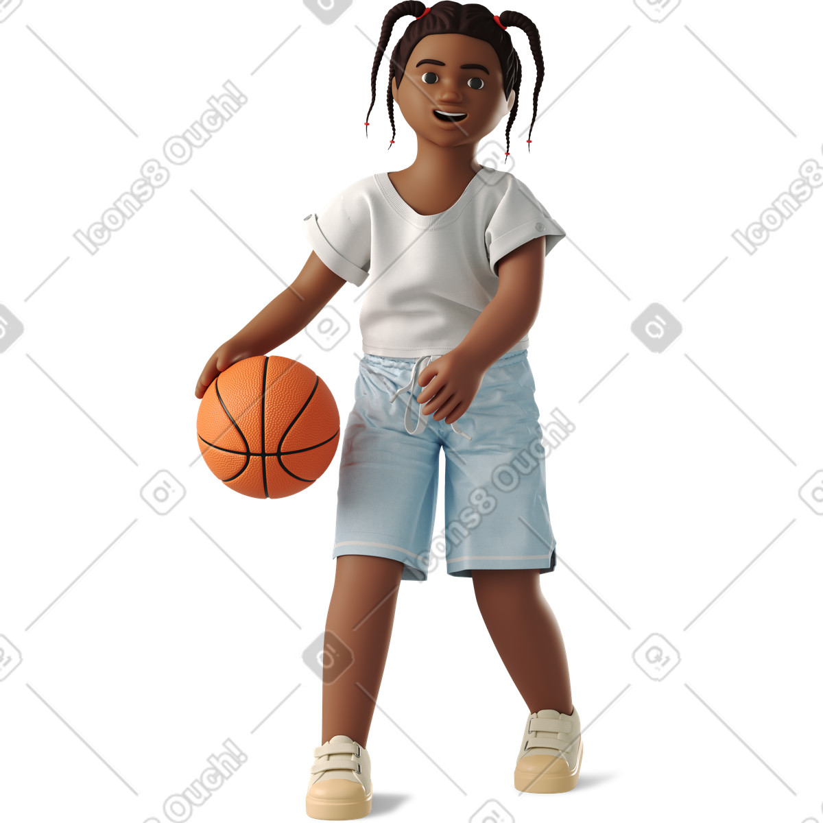 Girl playing basketball-Illustration im 3D Business-Stil als Download in PNG, SVG
