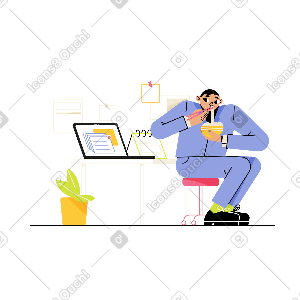 Ilustração de Office worker having meal in workplace, lunch break and workday routine em PNG e SVG