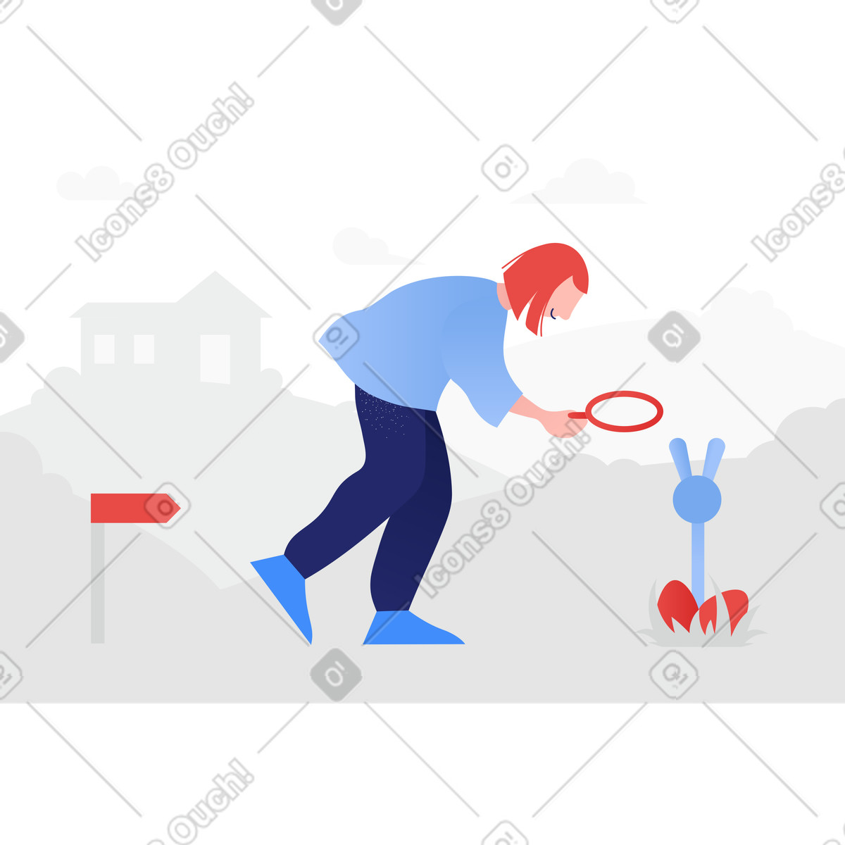 Easter egg hunt with magnifying glass, Holiday fun and outdoor activity illustrazione in stile Clip scarica in PNG, SVG