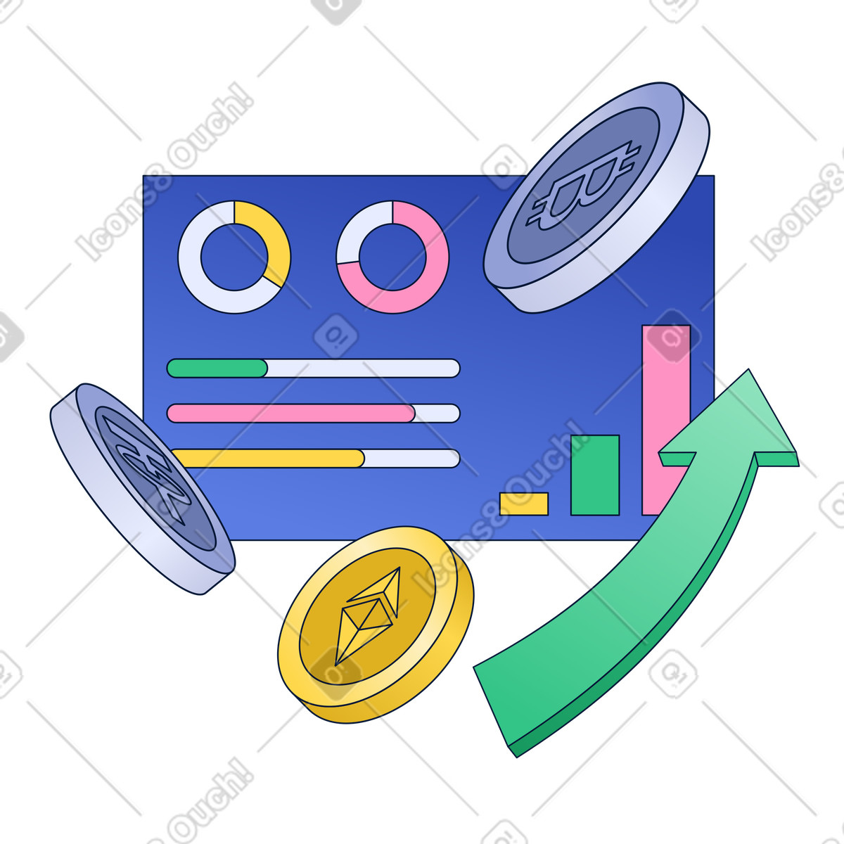 Cryptocurrency and Analytics, Financial Growth, Cryptocurrency Income illustration in PNG, SVG