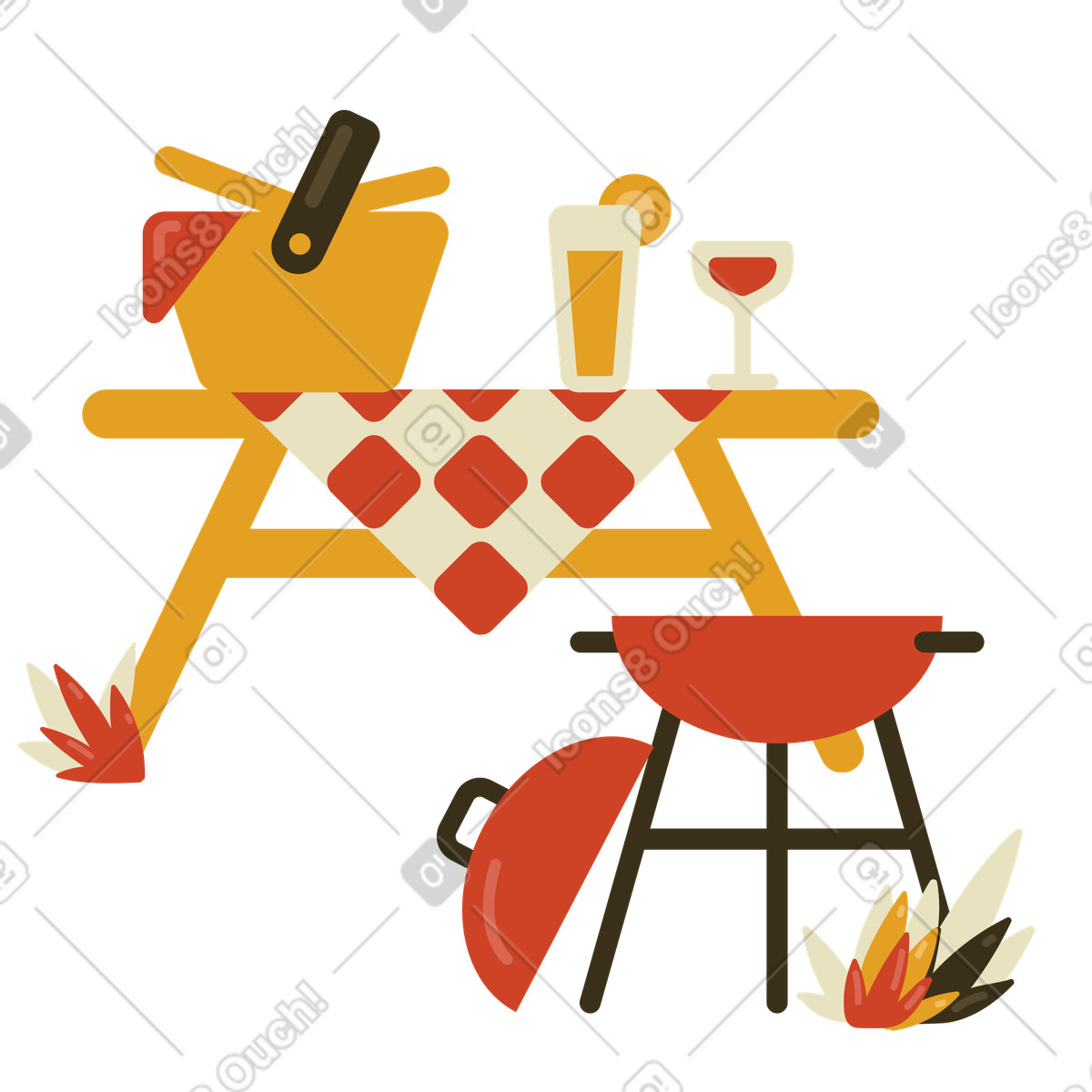 Picknick im freien mit grill und tisch-Illustration Arabica-Stil als Download in PNG, SVG