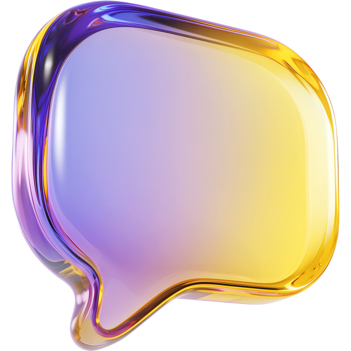 Illustration Cadre à bulles de dialogue, esthétique en verre fluide, dégradé jaune violet dans le style Vitrum télécharger aux formats PNG, SVG