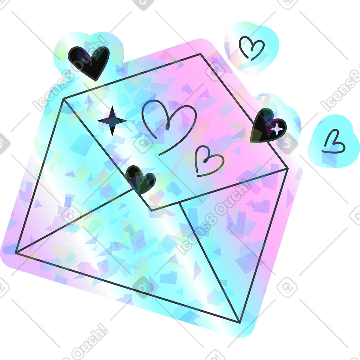 Holostickers 스타일의 하트 봉투 일러스트레이션 PNG, SVG 다운로드