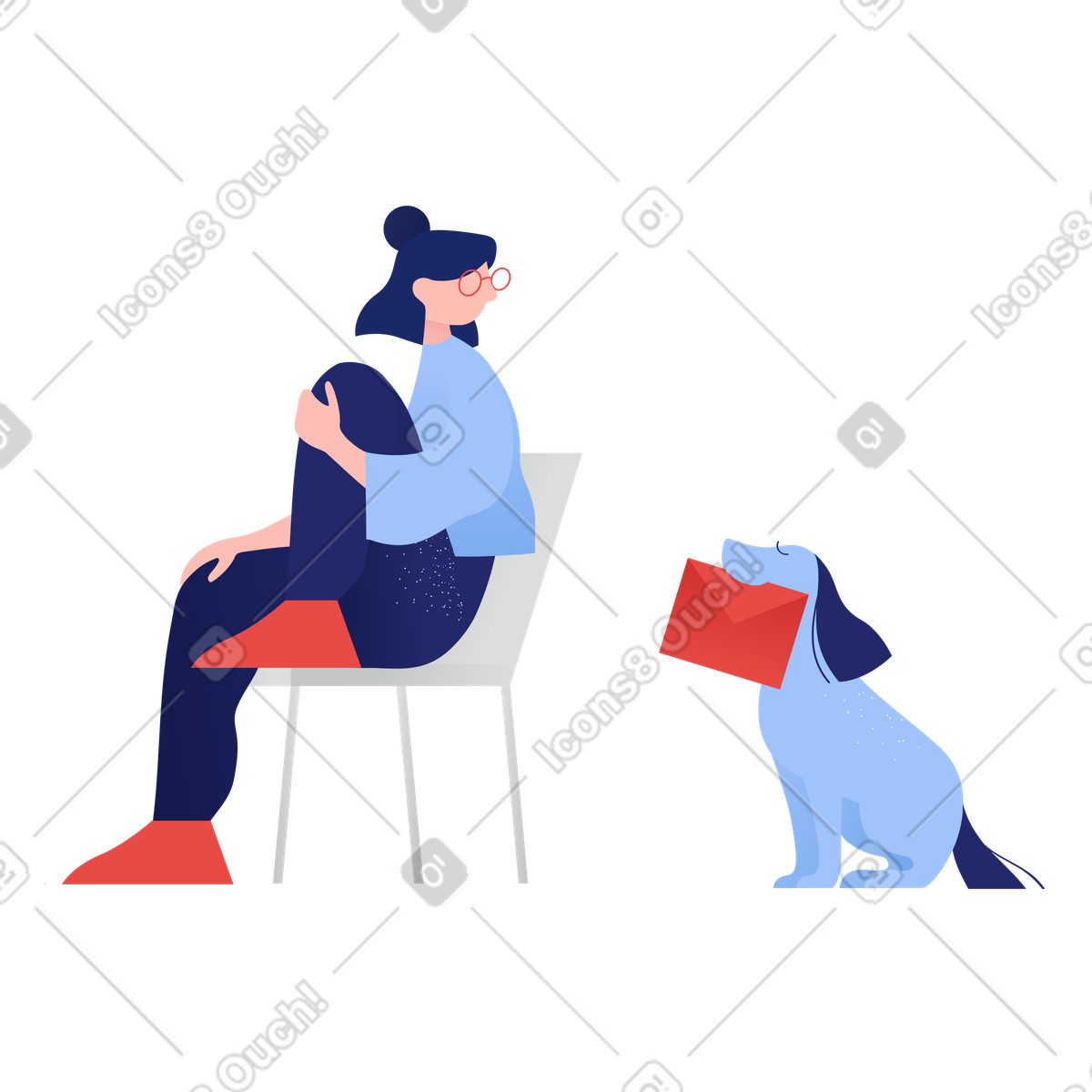 Dog bringing envelope to pet owner, Communication and postal message delivery illustrazione in stile Clip scarica in PNG, SVG