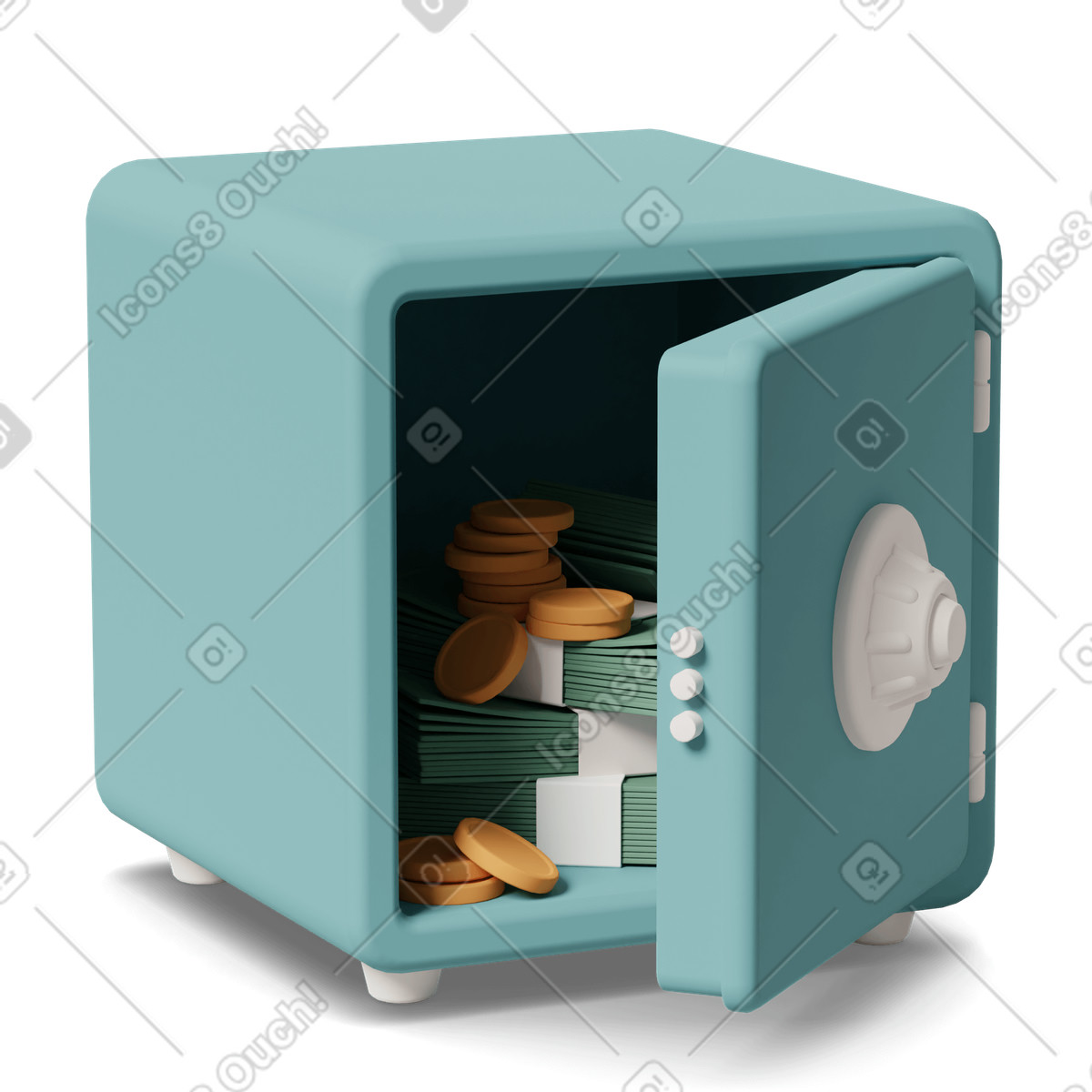Open safe box blue-Illustration im 3D Casual life-Stil als Download in PNG, SVG