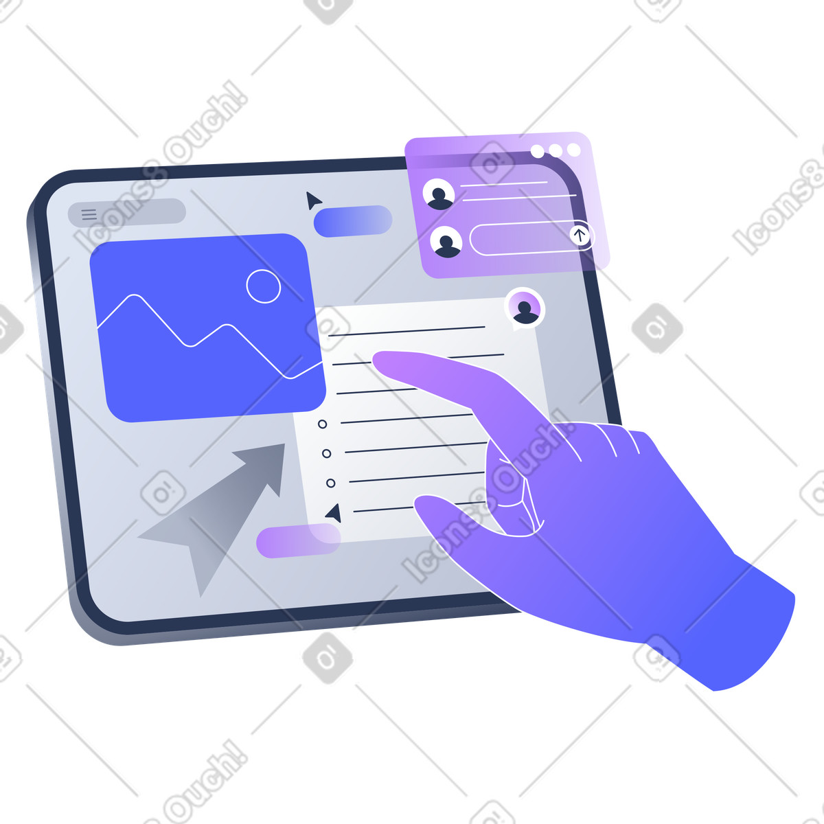 Ilustração de Interação manual com espaço de trabalho digital, espaço de trabalho colaborativo para equipes remotas, ferramenta de edição em tempo real e brainstorming visual em PNG e SVG