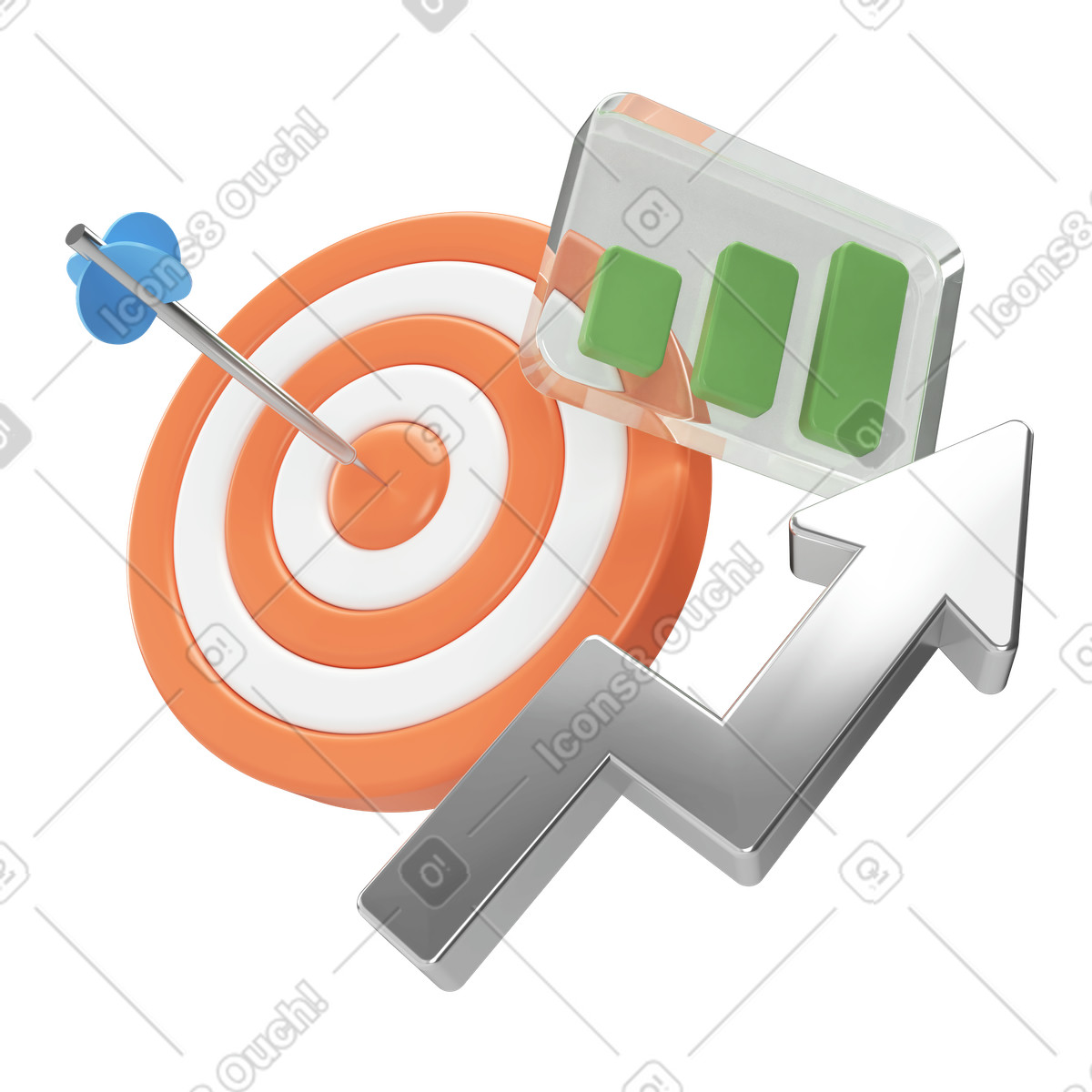 Target Hit with Growth Bar Chart illustration in PNG, SVG