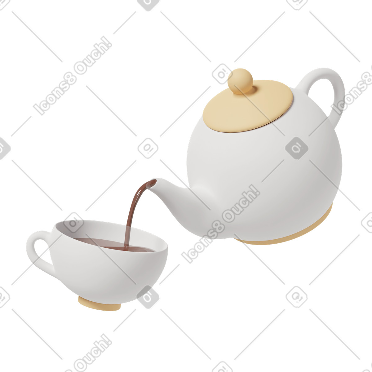 Kettle with tea cup-Illustration im 3D Casual life-Stil als Download in PNG, SVG