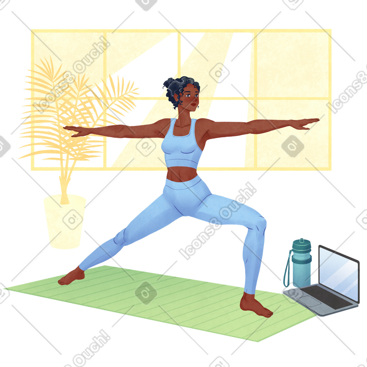 Illustration Femme en tenue de sport bleue faisant du yoga ligne dans le style Lifestyle à télécharger aux formats PNG, SVG