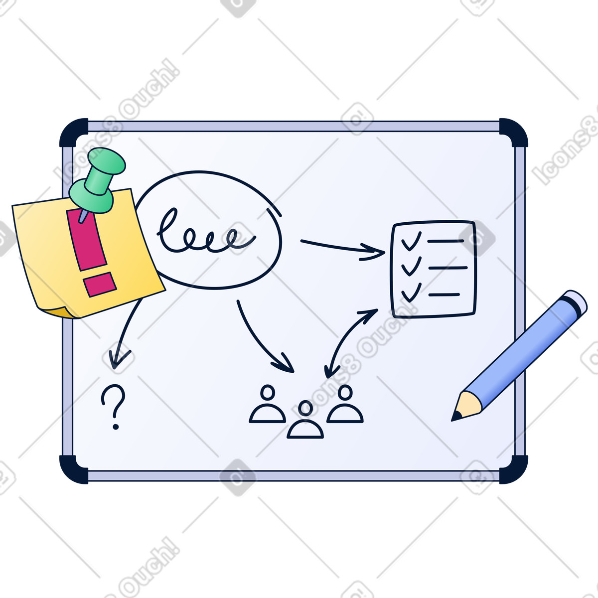 Project plan on whiteboard illustration in PNG, SVG