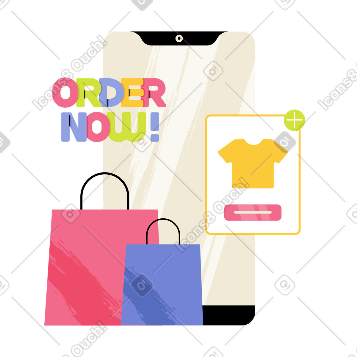 Lettering ordina ora con lo shopping online illustrazione in stile Juicy scarica in PNG, SVG