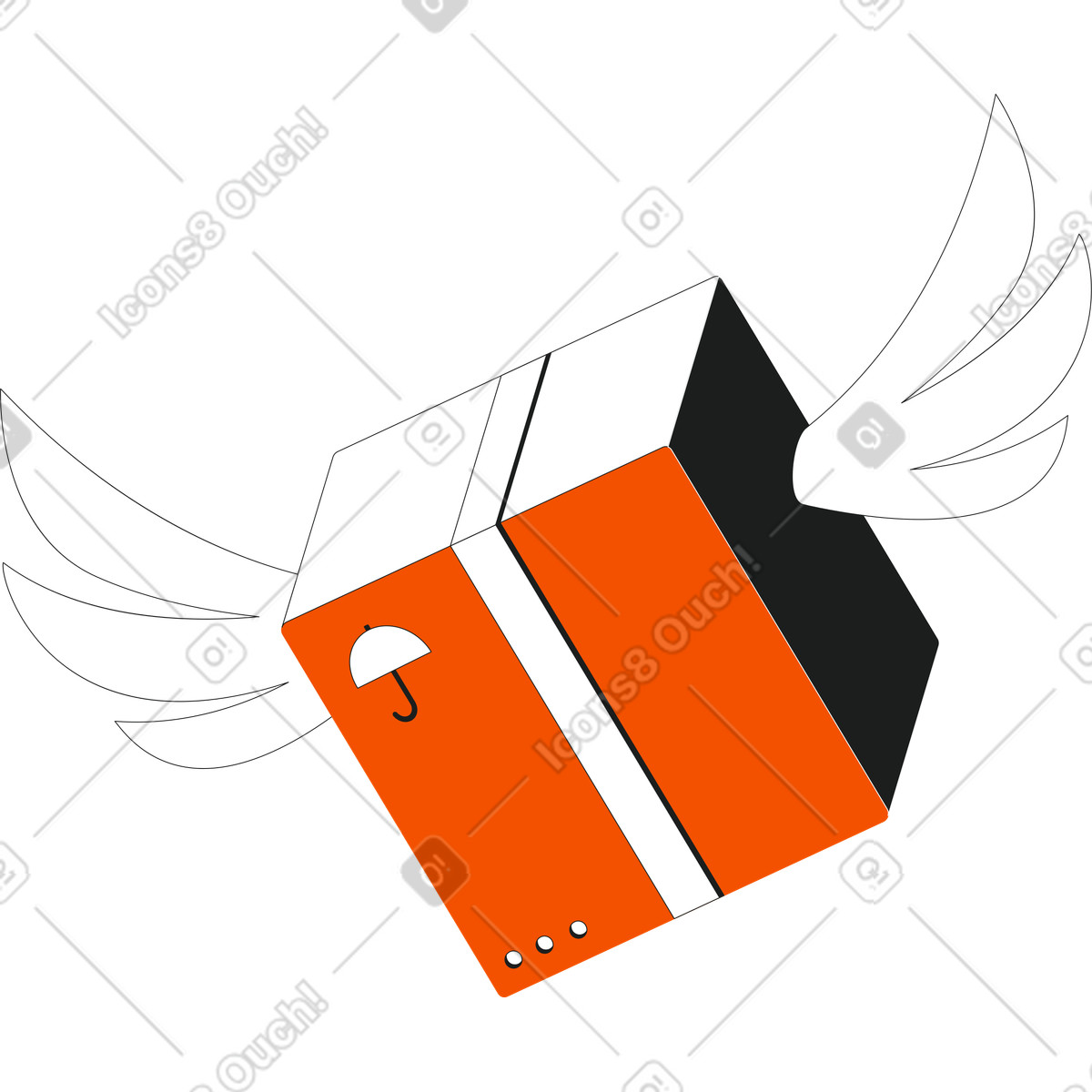 Parcel with wings illustration in Strict style download in PNG, SVG