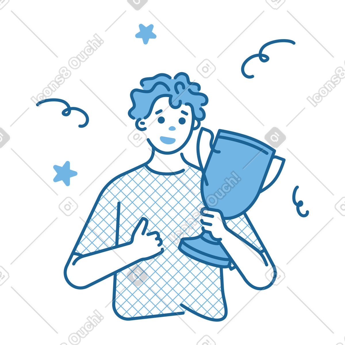 Illustration Homme tenant la coupe du vainqueur dans le style Natty à télécharger aux formats PNG, SVG