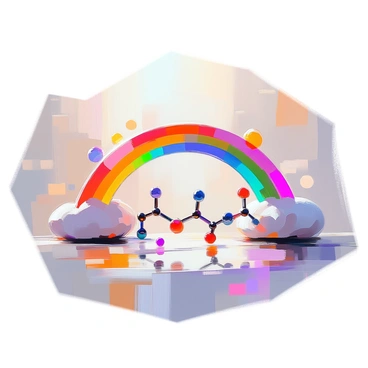 A vibrant rainbow bridge stretches across a luminous background, serving as a stunning visual representation of the interaction between enzymes and substrates. The bridge is composed of colorful arcs, each hue blending seamlessly into the next. Below the bridge, various enzyme structures appear, depicted with intricate details, showcasing their unique shapes and features. Flanking the enzyme structures are different substrates, illustrated with distinct colors and textures, indicating their specific characteristics. The scene conveys a sense of connection and harmony as the rainbow bridge visually links these essential biological components.