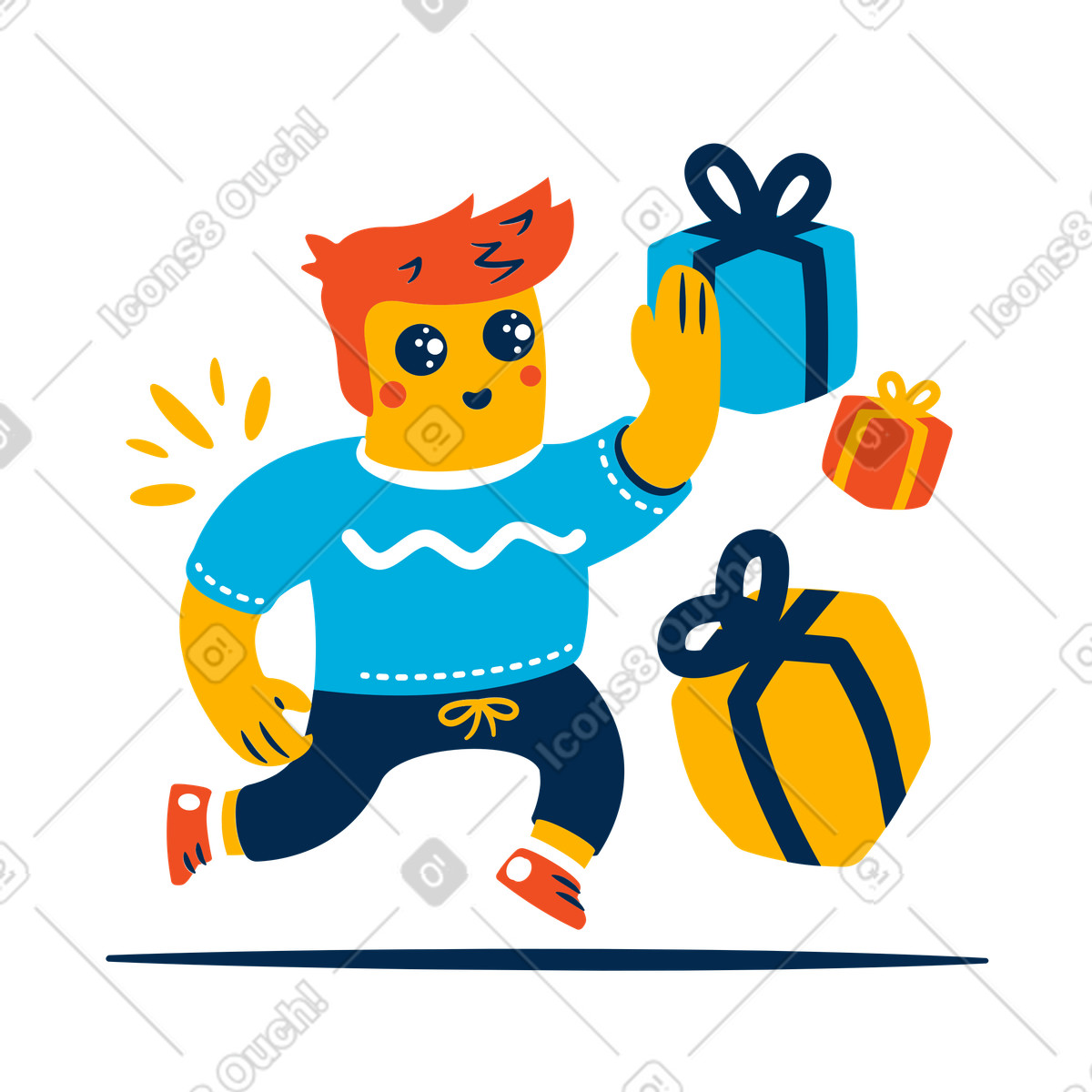 Mann erhält überraschungsgeschenke zum geburtstag-Illustration im Flame-Stil als Download in PNG, SVG