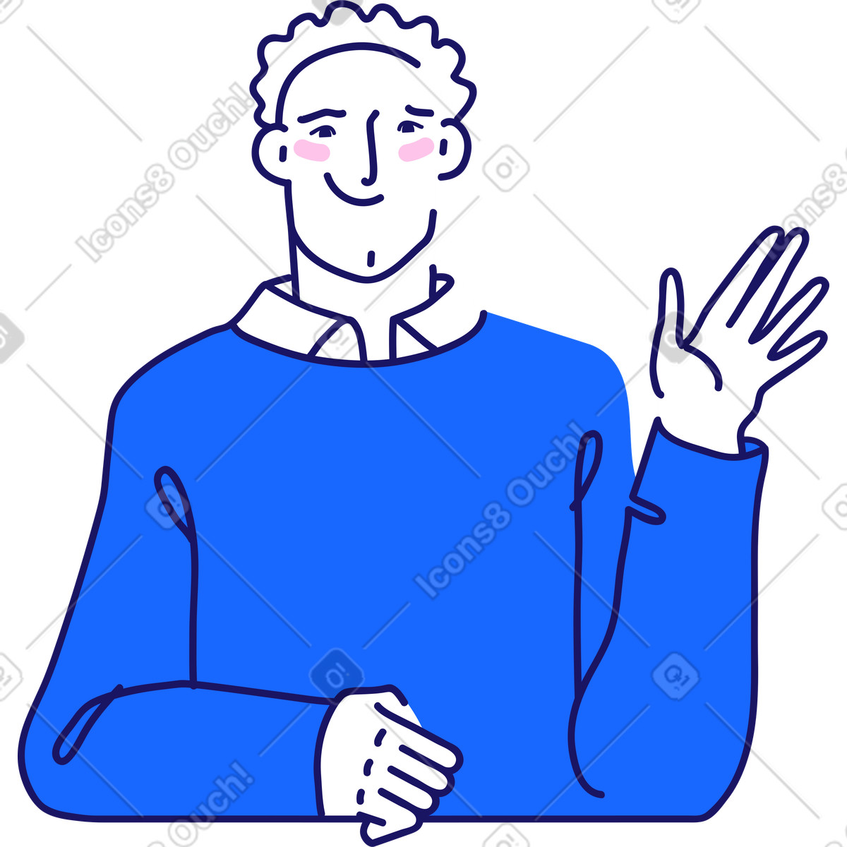 Ilustração de Homem sorridente sentado à mesa e acenando com a mão em no estilo Matey para baixar em PNG, SVG