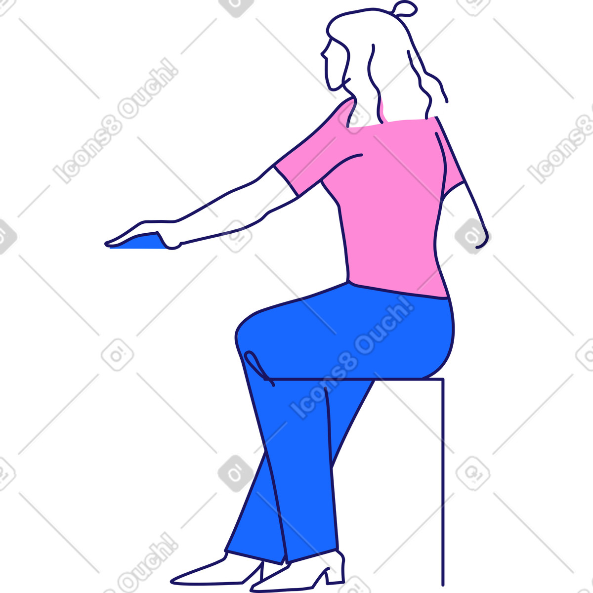 Ilustración Mujer sentada y sosteniendo un mouse de computadora en estilo Matey a descargar en PNG SVG