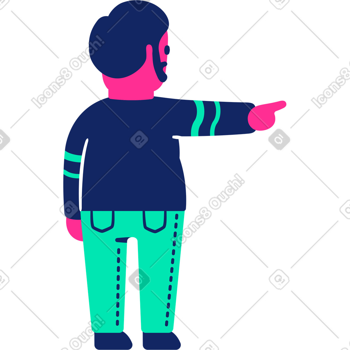 Uomo grasso indietro che indica illustrazione in stile Cyborg scarica in PNG, SVG