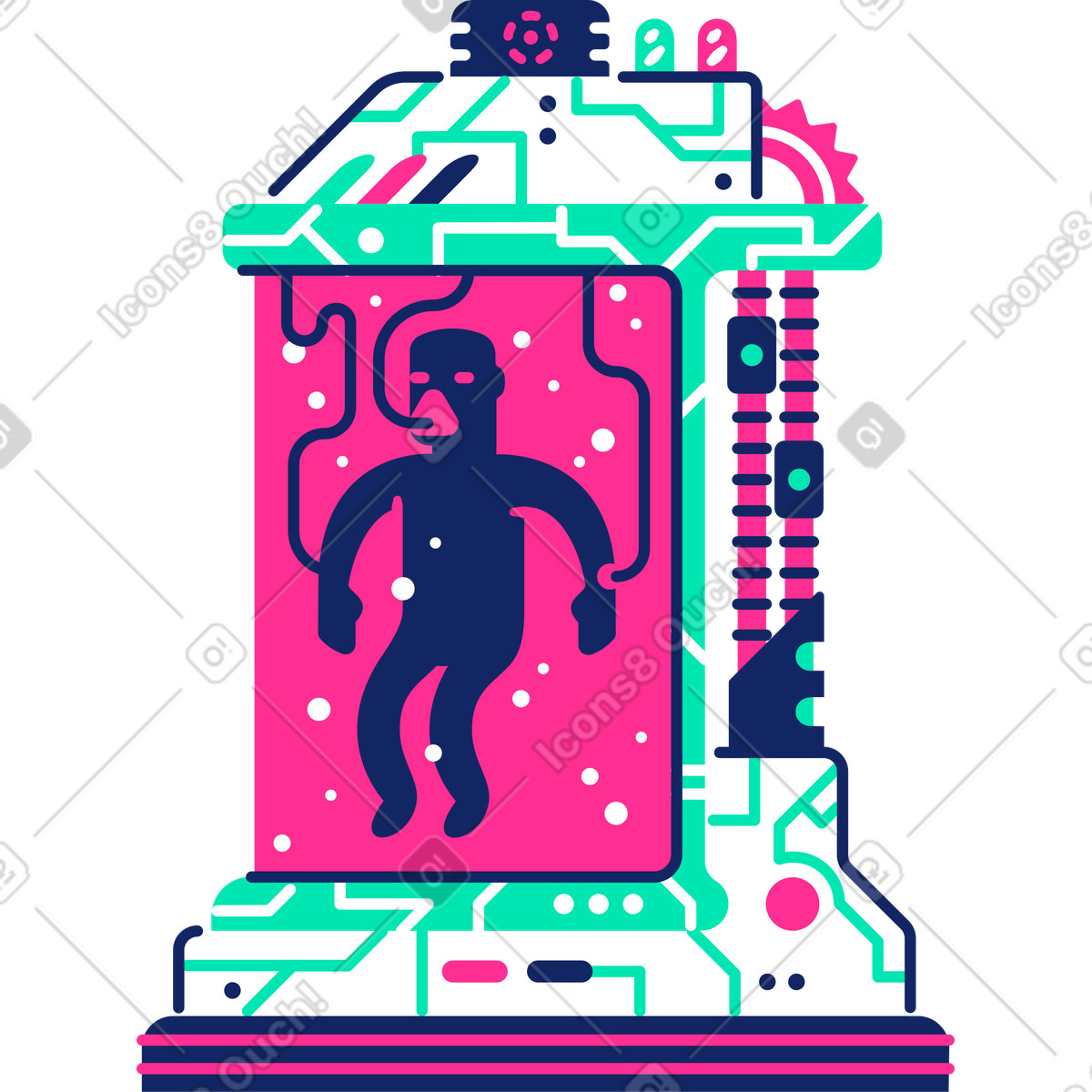 Biocapsule with man illustration in PNG, SVG