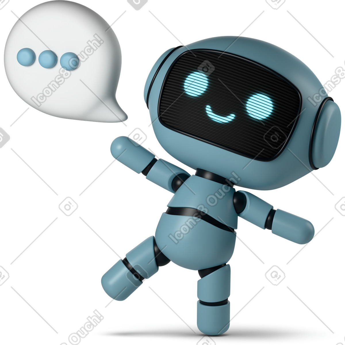 3D Casual life 스타일의 Happy cute robot with speech bubble 일러스트레이션 PNG, SVG 다운로드