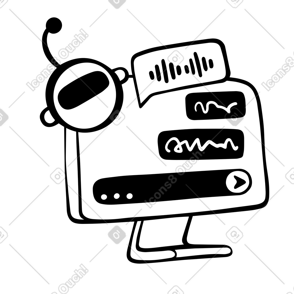 Conversation with chatbot on desktop computer animated illustration in Journal style download in GIF, Lottie (JSON), AE