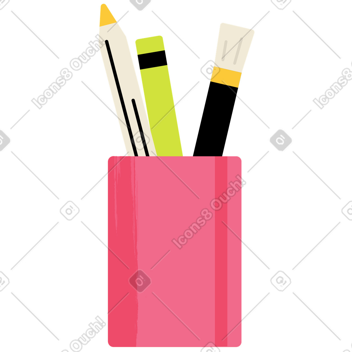 Illustration Tasse avec crayons et pinceau dans le style Juicy à télécharger aux formats PNG, SVG
