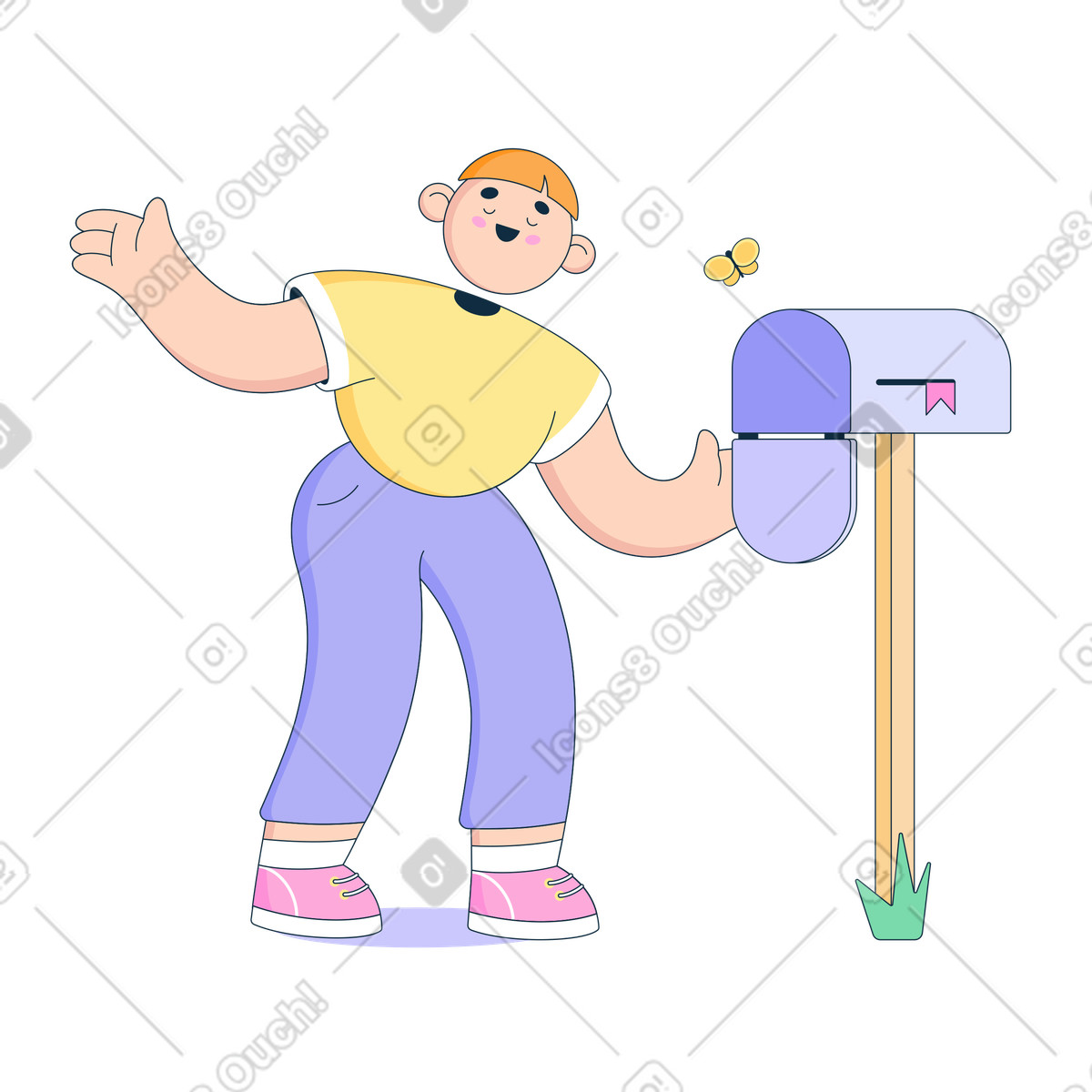 Man opens an empty mailbox illustration in Bubble gum style download in PNG, SVG