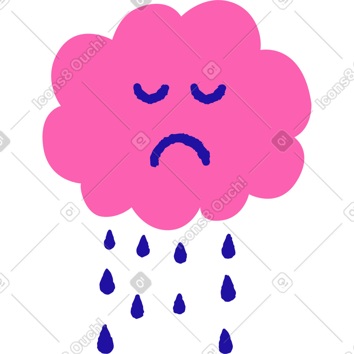 Whimsy スタイルの 雨が降る悲しい雲 のイラストをPNG、SVG形式でダウンロード