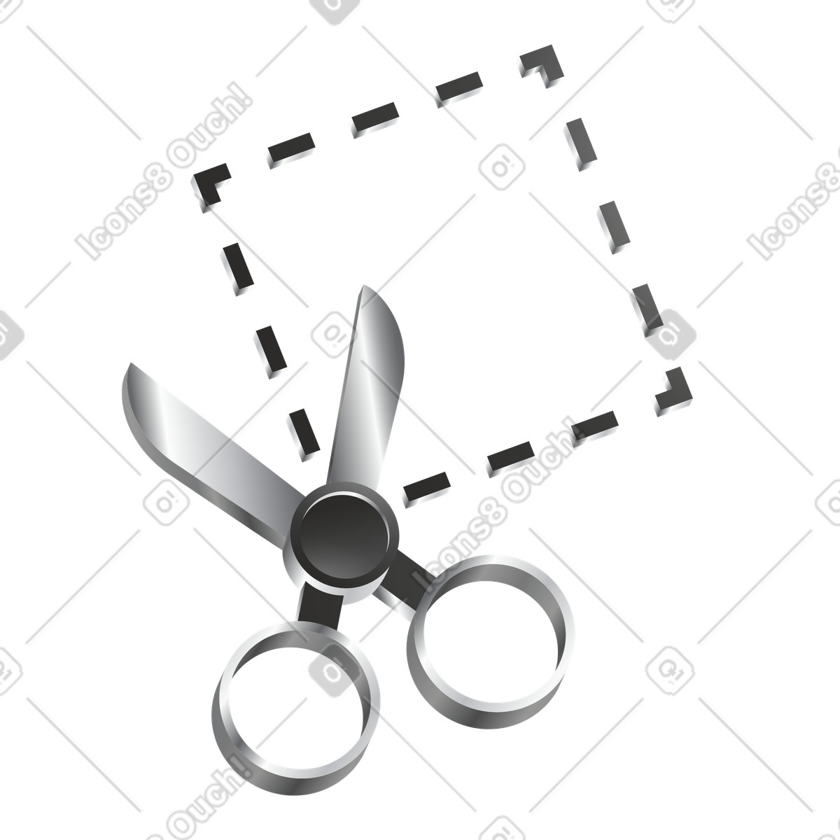 Illustration Scissors cutting dotted line coupon shape dans le style Token à télécharger aux formats PNG, SVG
