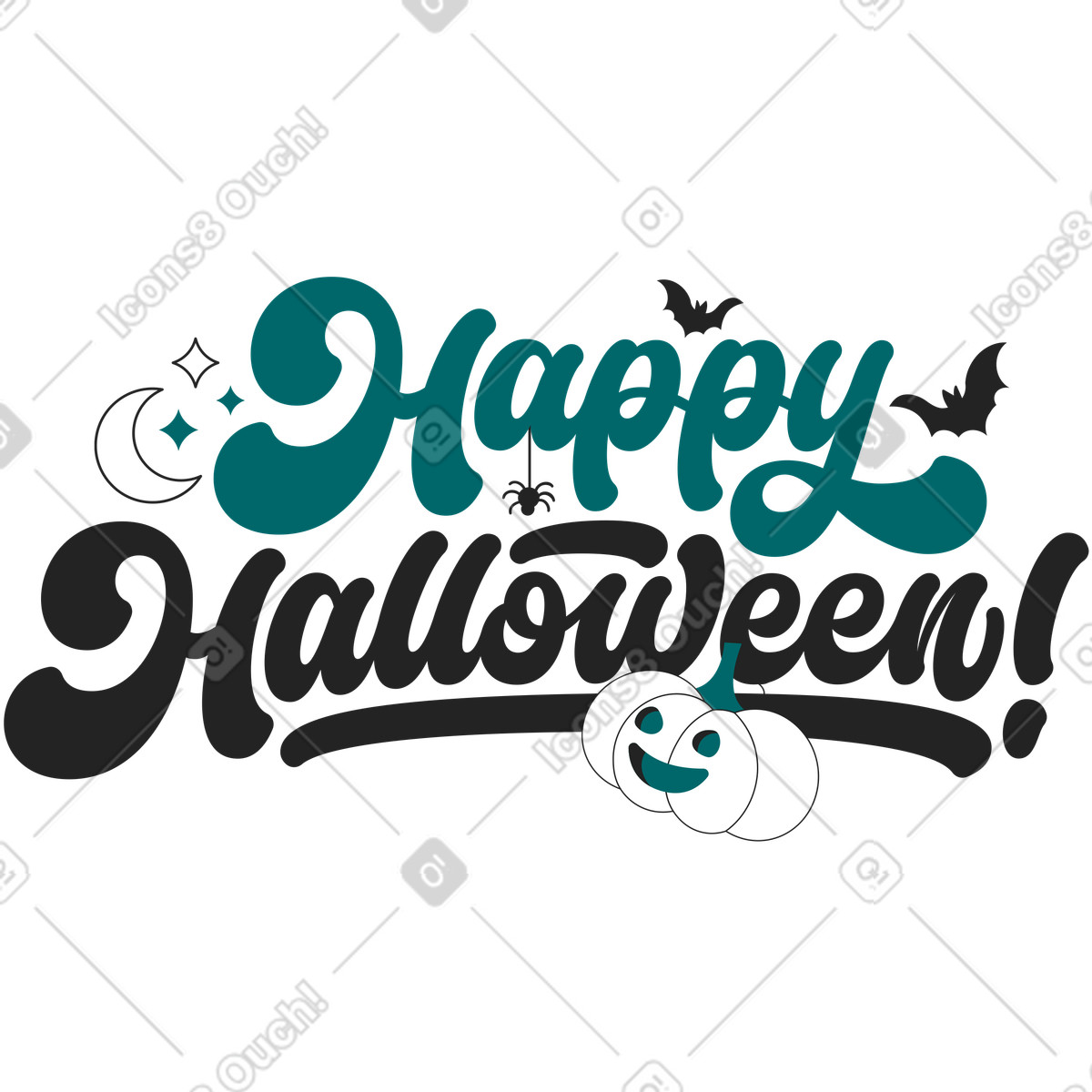 Illustration Playful Halloween greeting card with pumpkin, Spooky party announcement dans le style Sammy Line à télécharger aux formats PNG, SVG