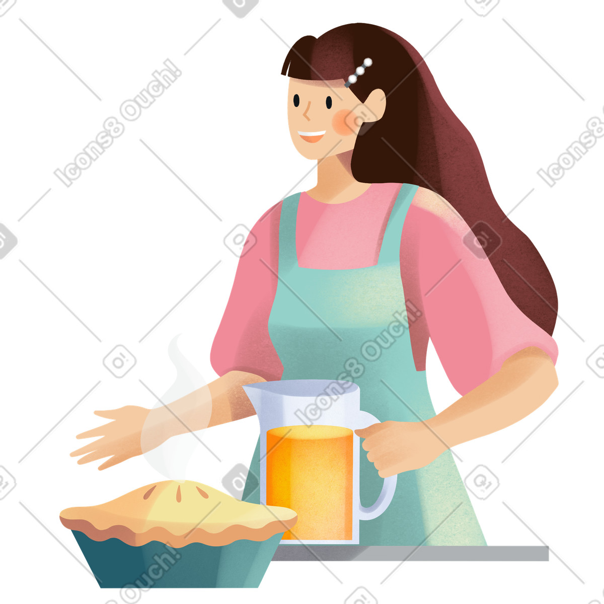 Ilustración Chica con una jarra de jugo y un pastel. en estilo Shine a descargar en PNG SVG