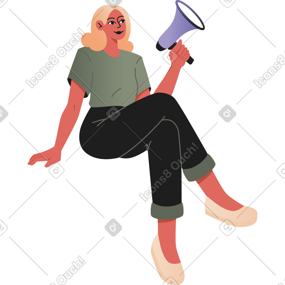 Coworking スタイルの スピーカーを持つ女性 のイラストをPNG、SVG形式でダウンロード
