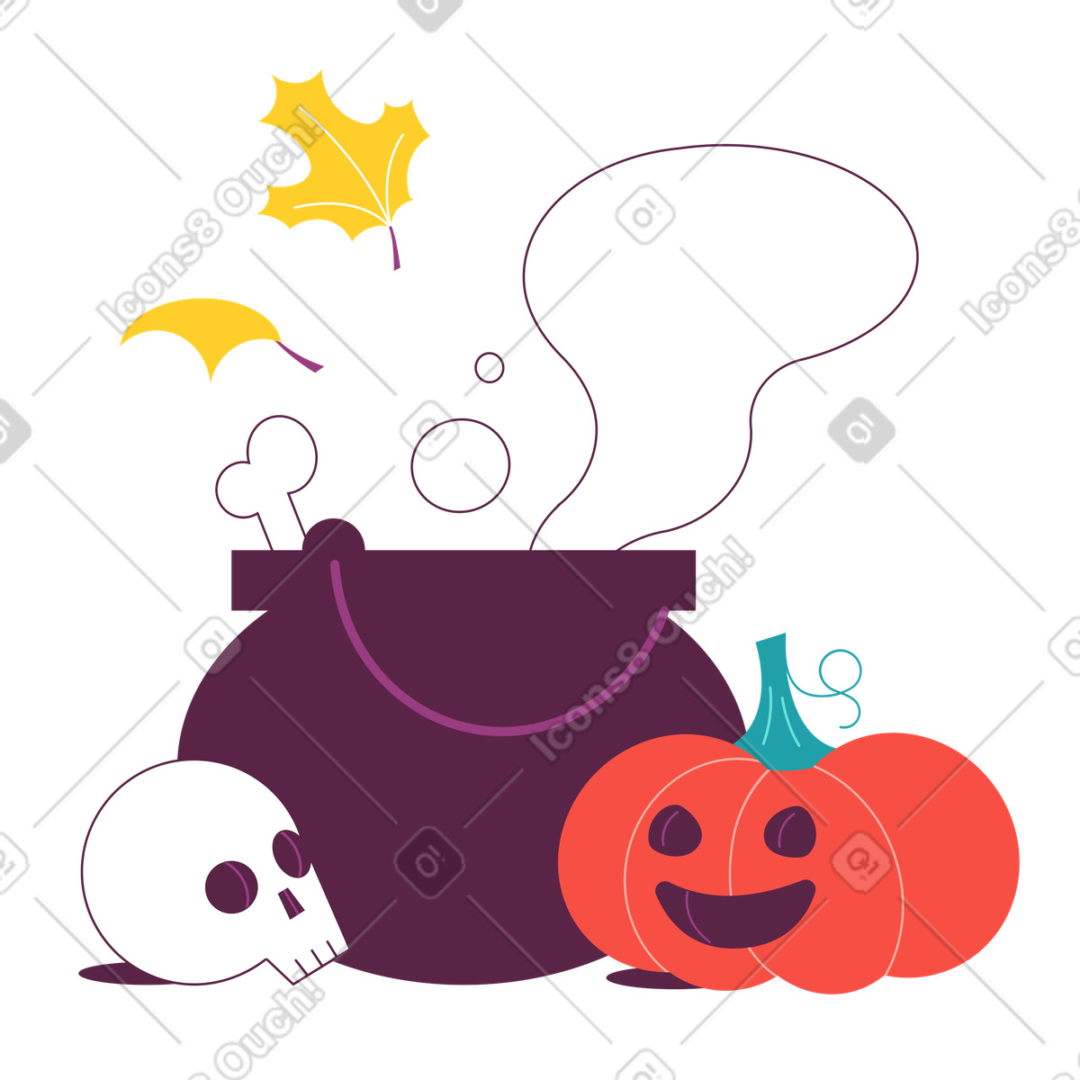 Ilustración Caldero con calavera y calabaza en estilo Sammy a descargar en PNG SVG