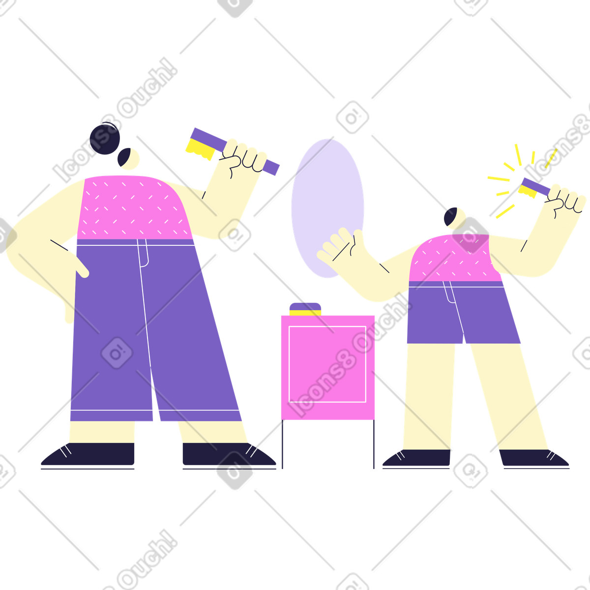Woman teaching a child hygiene lesson illustration in Mellow style download in PNG, SVG