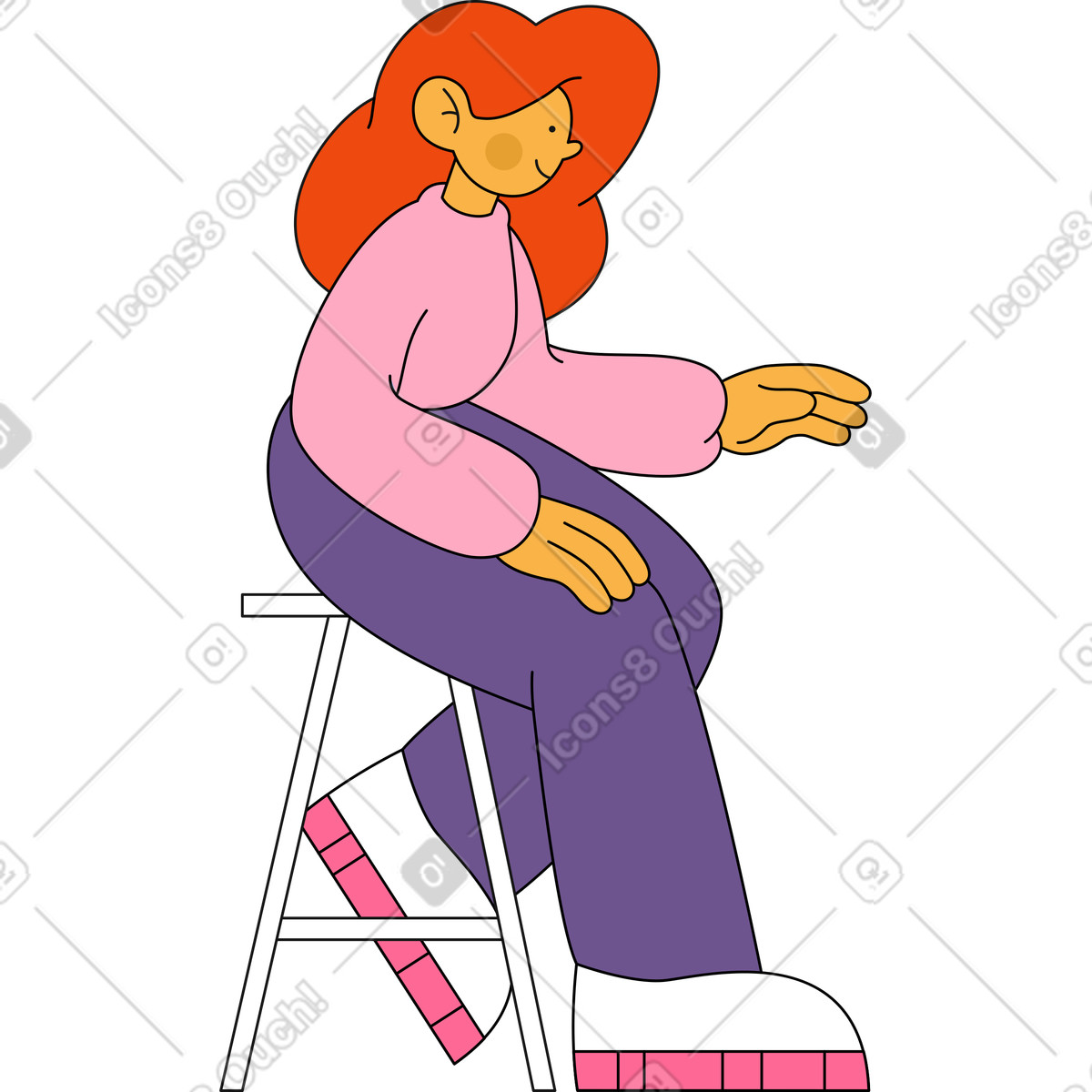 下载 Bloom 风格的 女人坐在椅子上，手里拿着东西 插画，支持 PNG、SVG 格式