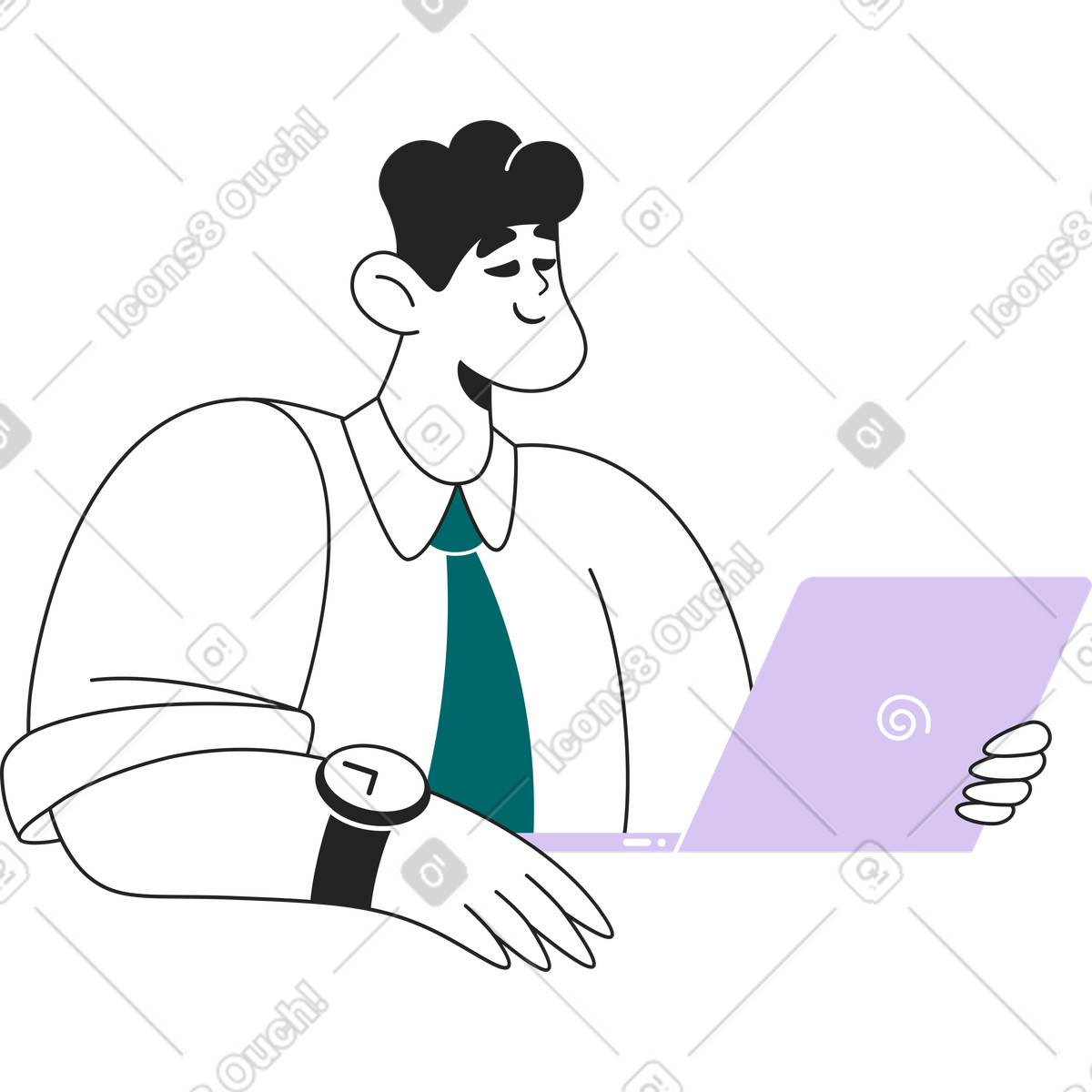 Ilustración Hombre con laptop en estilo Sammy Line a descargar en PNG y SVG
