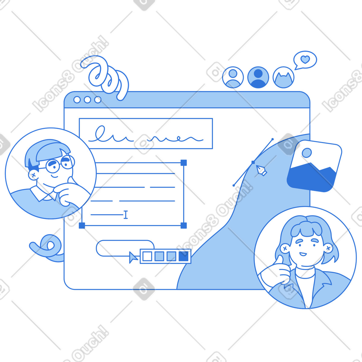 Sky スタイルの Two colleagues editing shared file, Online collaboration platform のイラストをPNG、SVG形式でダウンロード