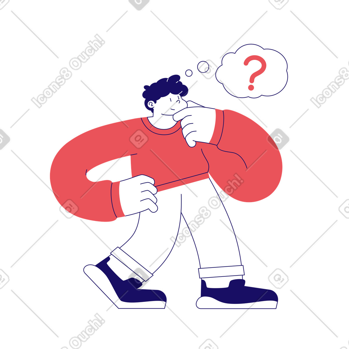 Mann denkt über ein problem nach-Illustration im Bendy-Stil als Download in PNG, SVG