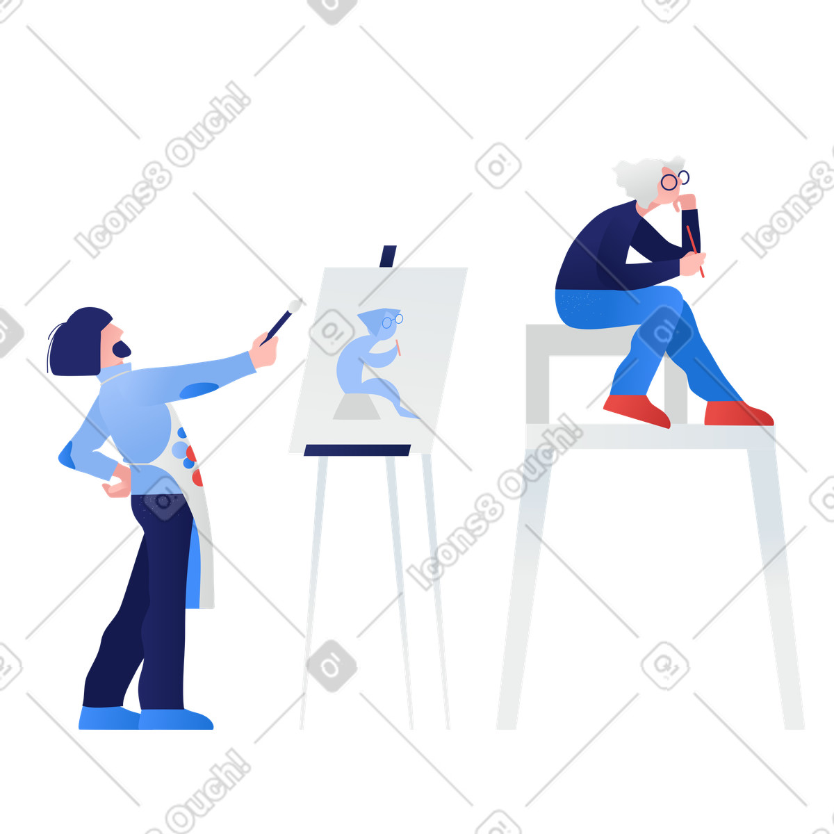 Artista che dipinge un'immagine di un modello dal vivo illustrazione in stile Clip scarica in PNG, SVG