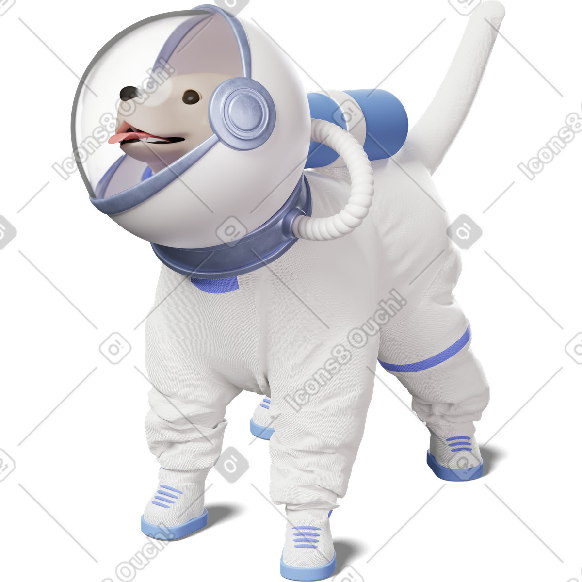 3D Business 스타일의 Front view of dog astronaut looking aside 일러스트레이션 PNG, SVG 다운로드