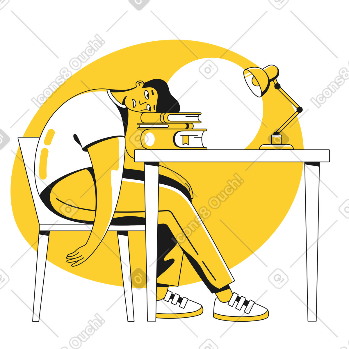Man tired of studying illustration in Taxi style download in PNG, SVG