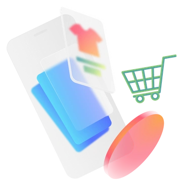 A shopping cart and layered app screens - Morphis style illustration