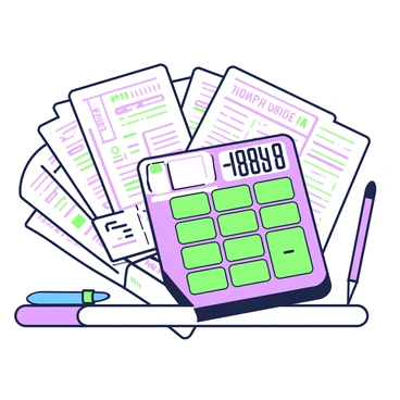 A digital calculator on a desk surrounded by car insurance documents