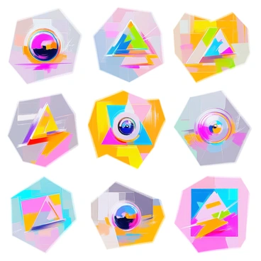 An array of retro-themed vector designs featuring 80s patterns and colors