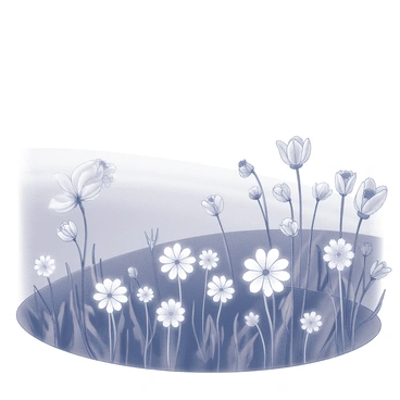 A field filled with a variety of flowers in various shapes and sizes. The flowers have unique, intricate designs that create a surreal appearance. The scene captures the essence of a dream, with flowers appearing to glow softly. The landscape is expansive, with a gentle gradient of varying heights and textures. The sky above is clear, allowing for full visibility of the field below.