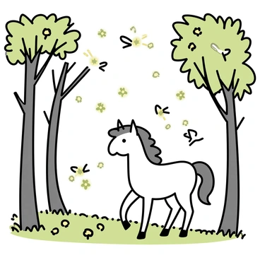 A forest filled with tall trees, their trunks sturdy and bark rough. The leaves of the trees emit a soft, green glow, illuminating the surroundings. Small, mythical creatures like fairies with delicate wings flit around, their luminescence blending with the tree lights. In the foreground, a centaur stands with a gentle gaze, its horse body blending into the natural environment. The ground is covered with lush, green grass, dotted with sparkling flowers that catch the soft light from the trees.