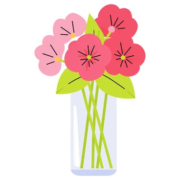 A hand-tied bouquet of mixed geranium flowers in a glass vase