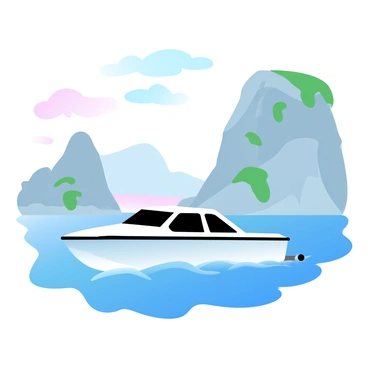 A water taxi cruising parallel to a rugged coastline with towering cliffs