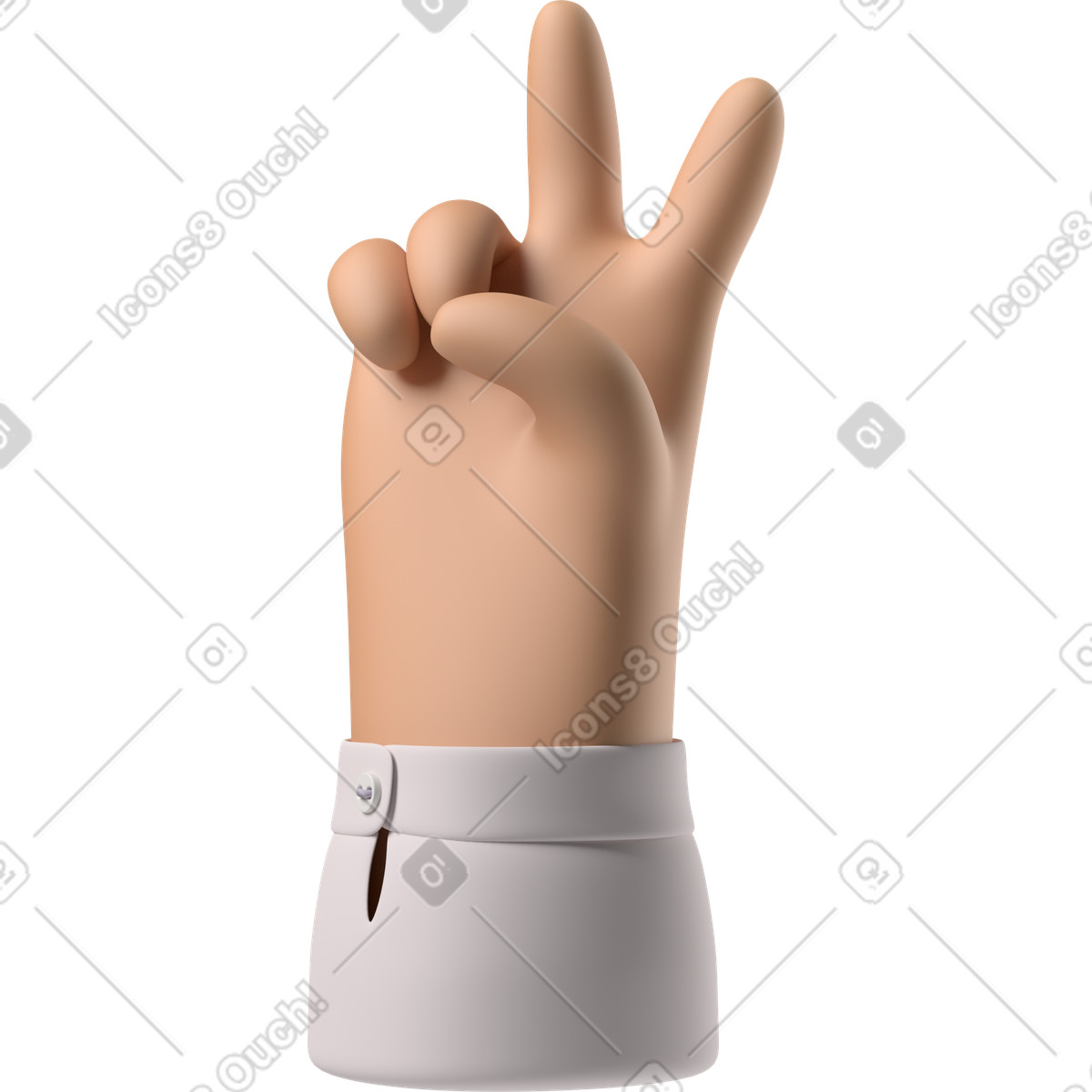 Illustration Main de peau bronzée montrant le signe v dans style 3D Hands Fun&Wild à télécharger aux formats PNG, SVG